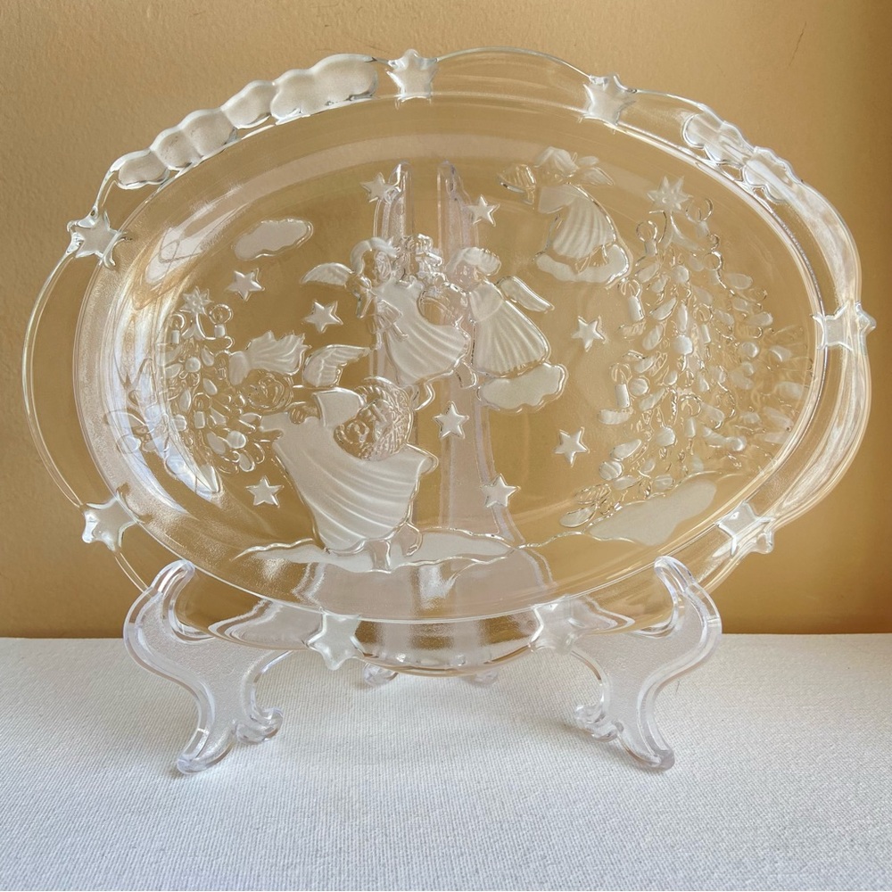 Mikasa Holiday Lights angels stars sweet dish plate in clear and frosted glass